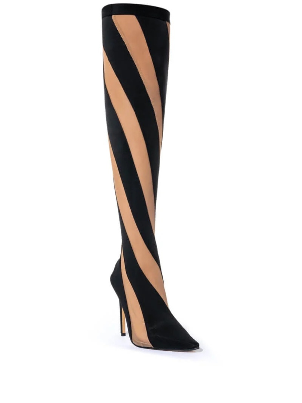 Akira Black and Nude Striped Over-the-Knee Stiletto Boots